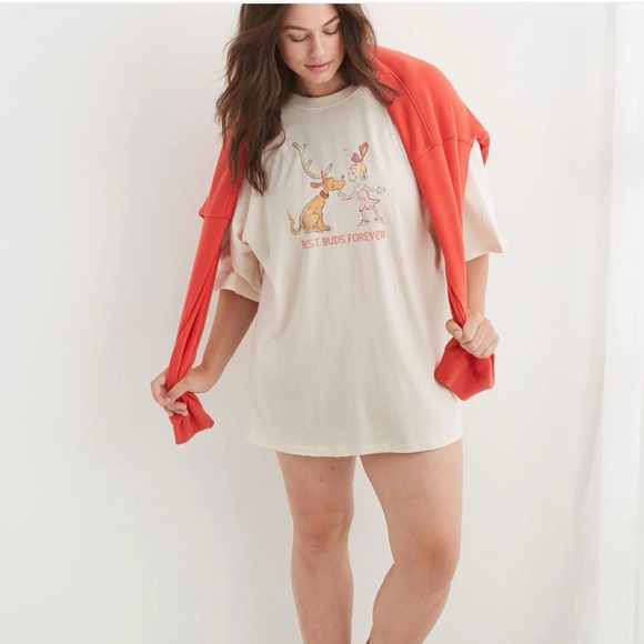 Aerie Beige Cindy Lou Who Grinch Sleep Happens Night Pajama Tee Shirt - size L - Picture 10 of 15